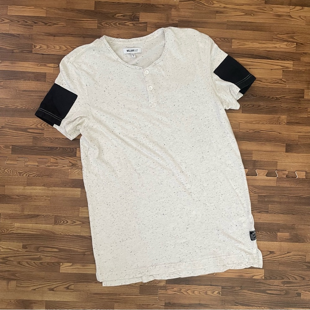 William Rast Short Sleeve 1/4 Button Cream Shirt with Black Accents Medium